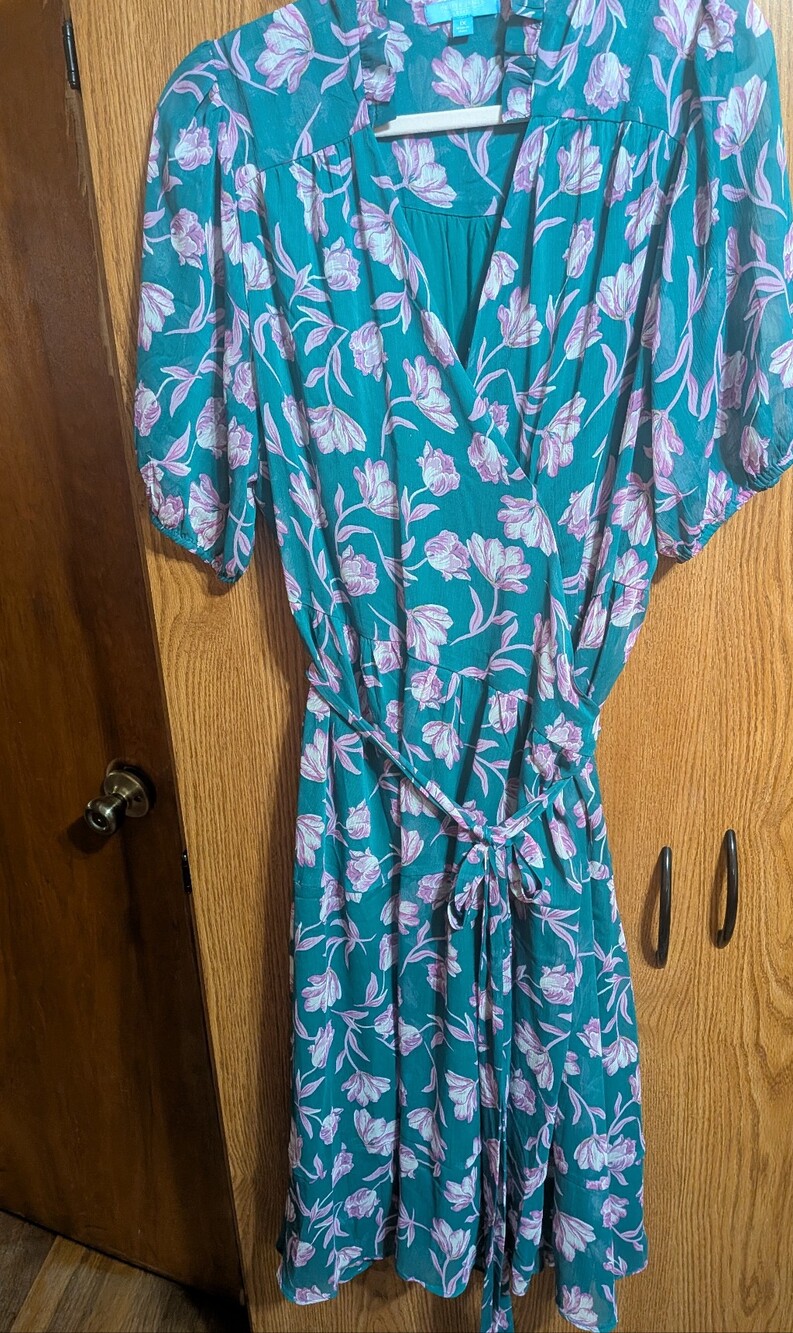 Draper James Teal Midi Dress with Pink Floral Print